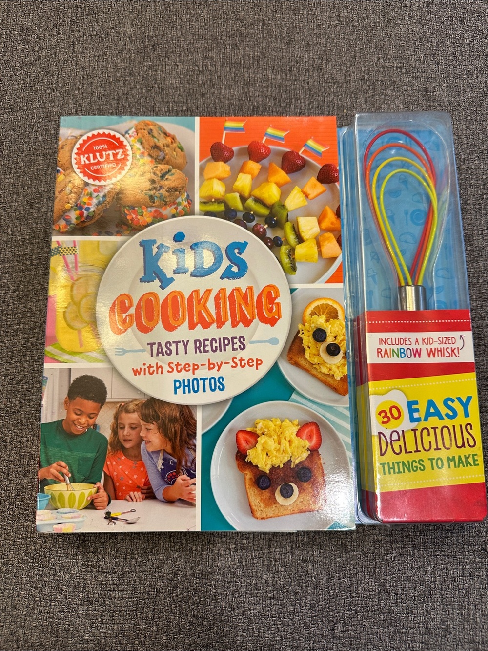 KLUTZ Kids Cooking Book with Rainbow Whisk - Blue, Red, Yellow, Green
